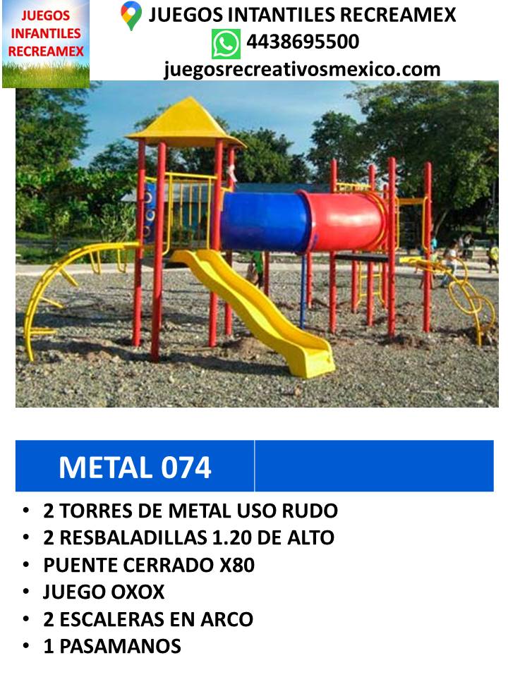 modulo de metal con resbaldilla, puente cerrado, pasamanos escalera, juego xoxo